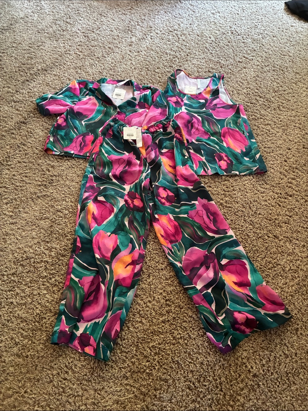 Fabletics Bold Floral 3-Piece Pajama Set - Teal, Pink & Yellow